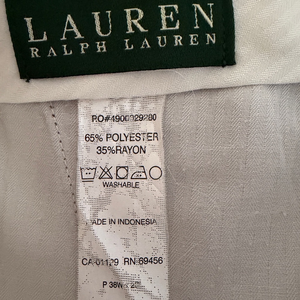 Lauren Ralph Lauren Men’s Dress Pants 38W|28 Pleat Front Tan Micro-Check Slacks - Picture 6 of 6